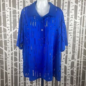 Cobalt Blue Perforated Collared Shirt 3XL